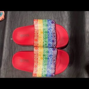 Rainbow Michael Kors slides